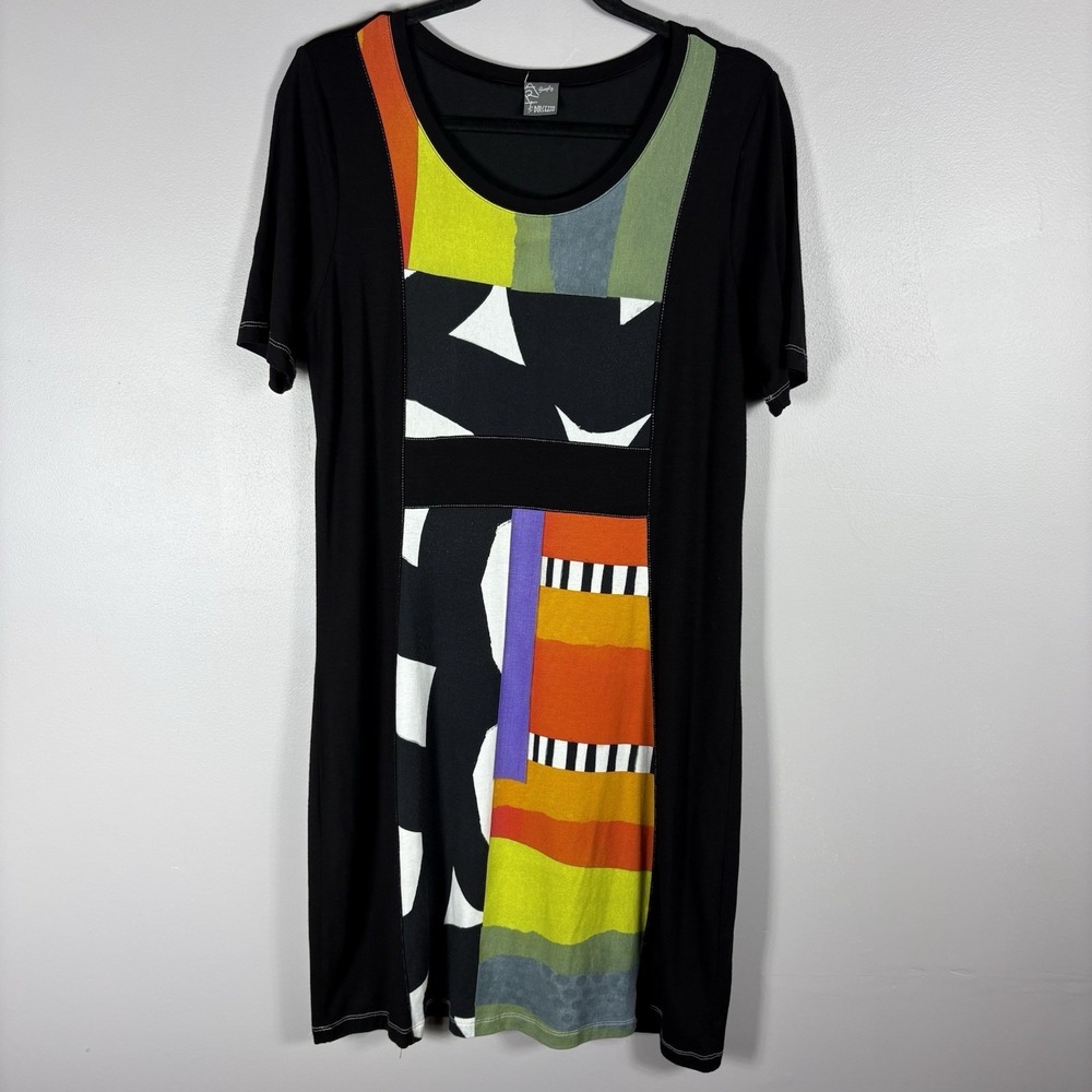 Simply Art By Dolcezza Women's Large Black Multicolor Art To‎ Wear Shirt Dress